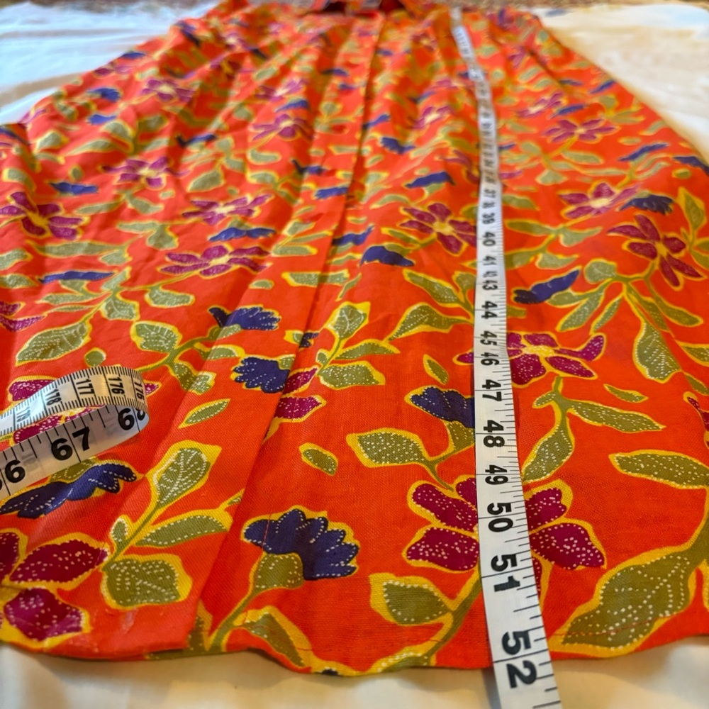 Studio C Plus sleeveless Linen Blend Maxi Button Up Orange Floral Dress Sz 16W - Picture 6 of 9